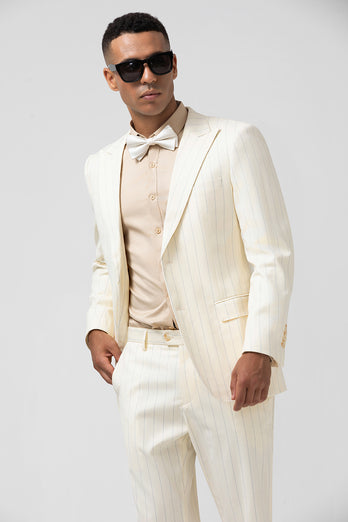 Ivory Peak Lapel Single Breasted 2 Piece Pinstripe Prom Suits