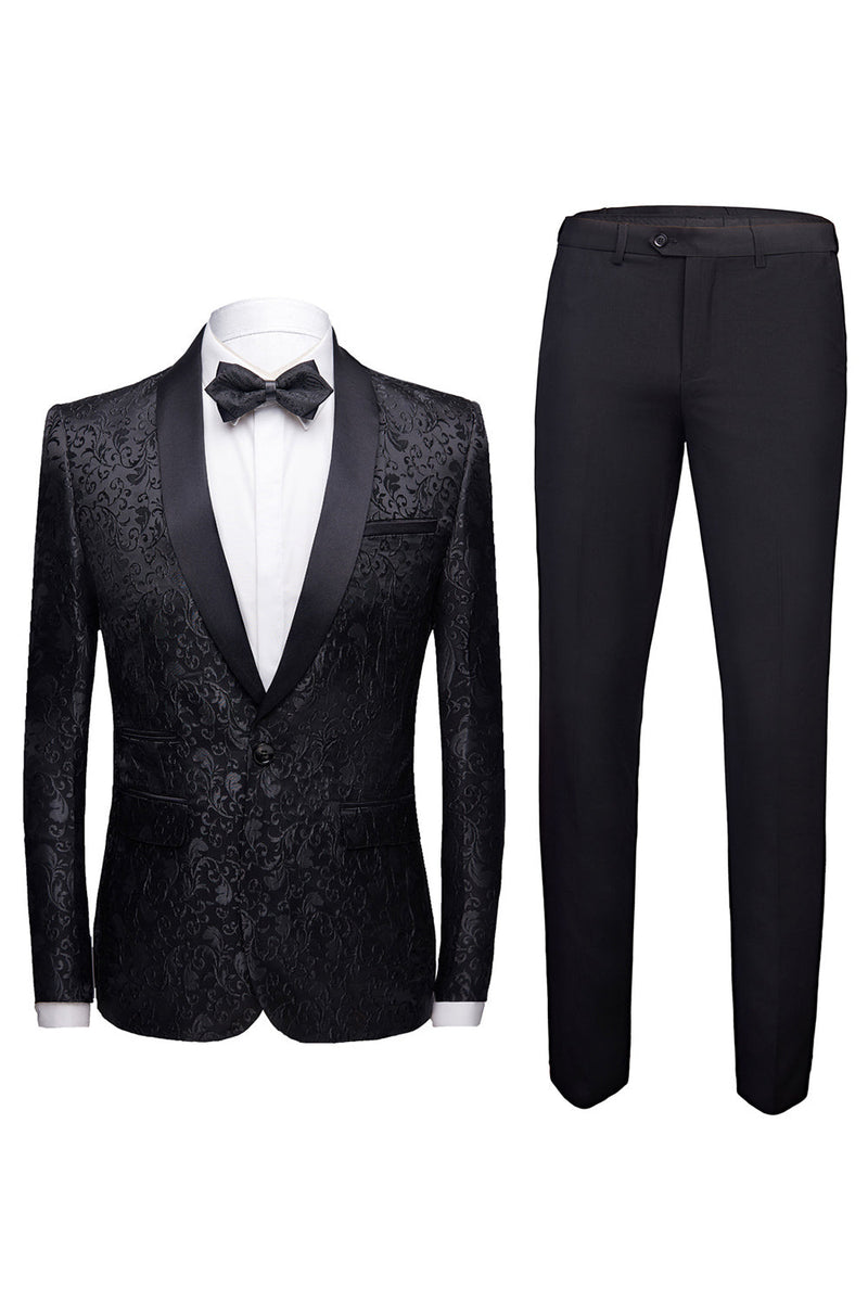 Load image into Gallery viewer, Black 2 Pieces Jacquard Men&#39;s Wedding Suits