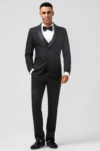 Shawl Lapel Black Single Breasted 3 Piece Prom Suits