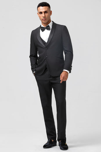 Shawl Lapel Black Single Breasted 3 Piece Prom Suits