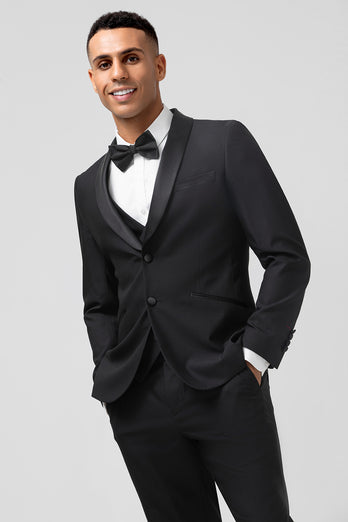 Shawl Lapel Black Single Breasted 3 Piece Prom Suits