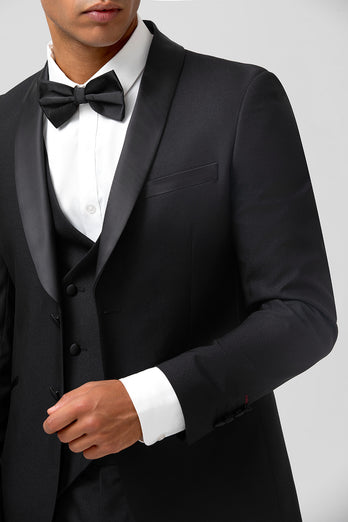 Shawl Lapel Black Single Breasted 3 Piece Prom Suits