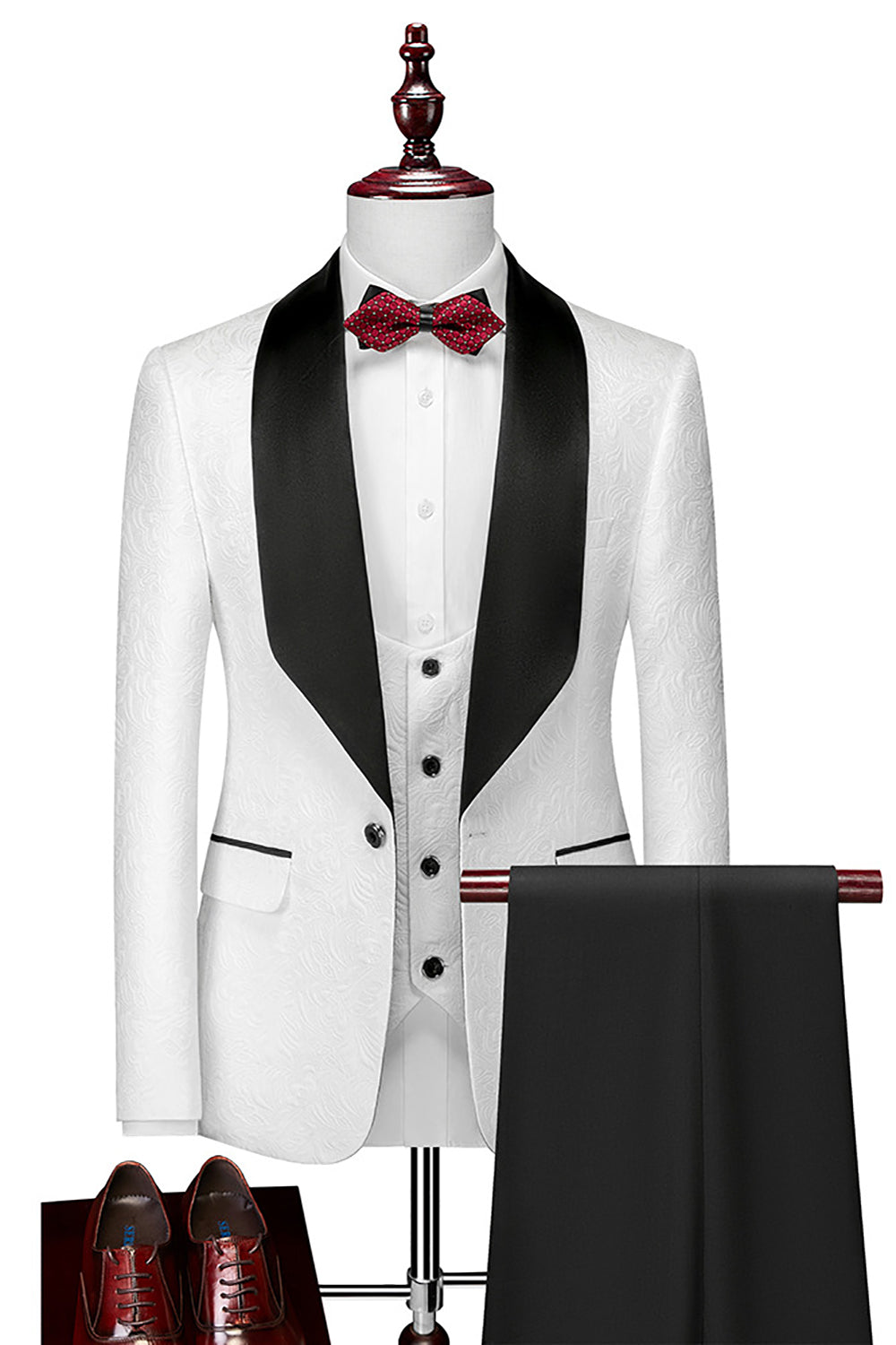 Queendancer Men White 3 Piece Men's Suits Shawl Lapel Homecoming Suits ...