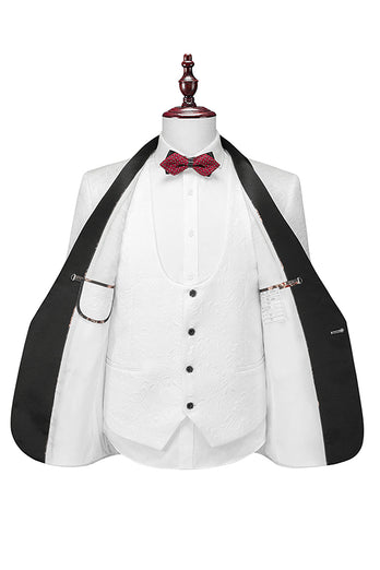 Shawl Lapel White 3 Piece Men's Suits