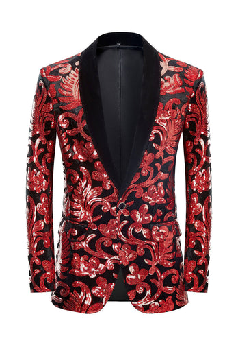 Red Sequins Floral Pattern Men's 2 Pieces Suits