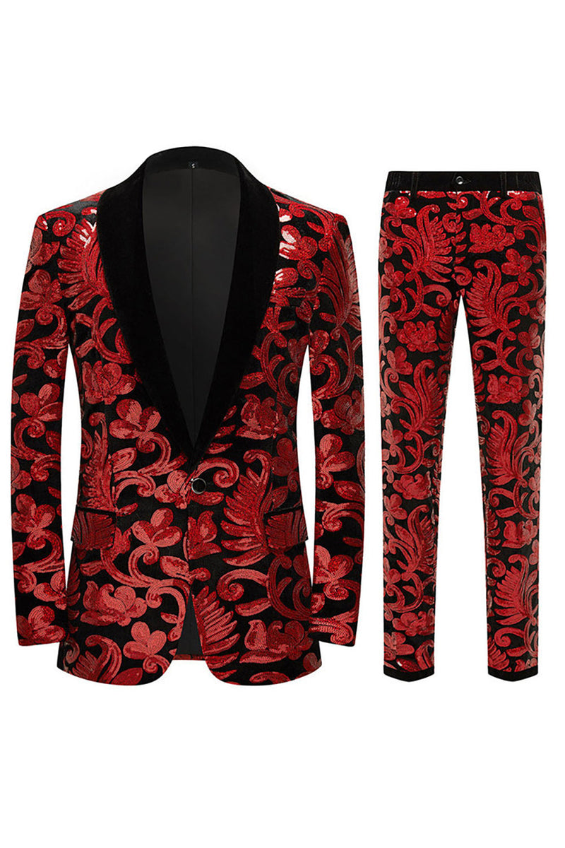 Load image into Gallery viewer, Glitter Red Sequins 2 Piece Men&#39;s Suits