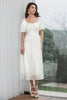 Load image into Gallery viewer, A Line Pleated Little White Dress with Puff Sleeves