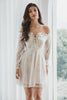 Load image into Gallery viewer, Off the Shoulder Lace Little White Dress with Long Sleeves