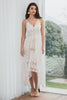 Load image into Gallery viewer, Spaghetti Straps High-Low Little White Dress with Lace