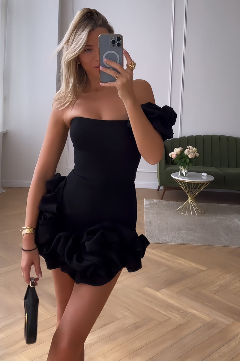 Load image into Gallery viewer, Black One Shoulder Tight Homecoming Dress with Ruffles