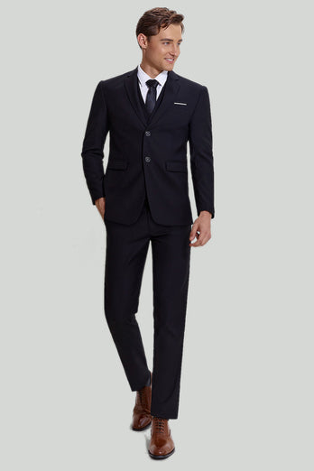 Black Three Piece Suit for Men with Notched Lapel