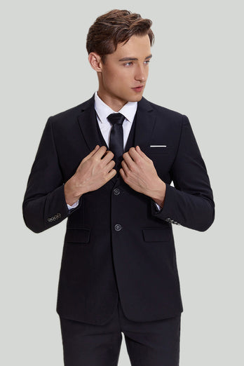 Black Three Piece Suit for Men with Notched Lapel