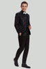 Load image into Gallery viewer, Black 3 Piece Jacquard Notched Lapel Men&#39;s Suit