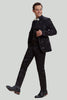 Load image into Gallery viewer, Black 3 Piece Jacquard Notched Lapel Men&#39;s Suit