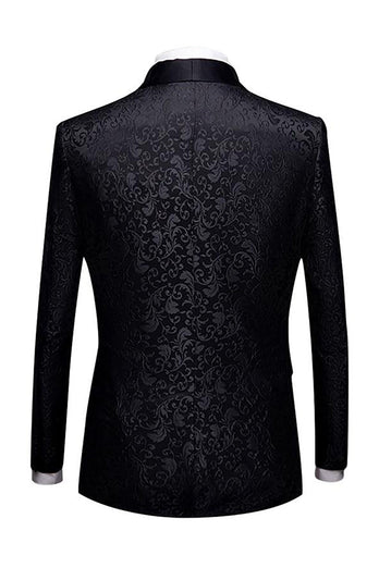 Black Jacquard Shawl Lapel Men's 2 Piece Suits