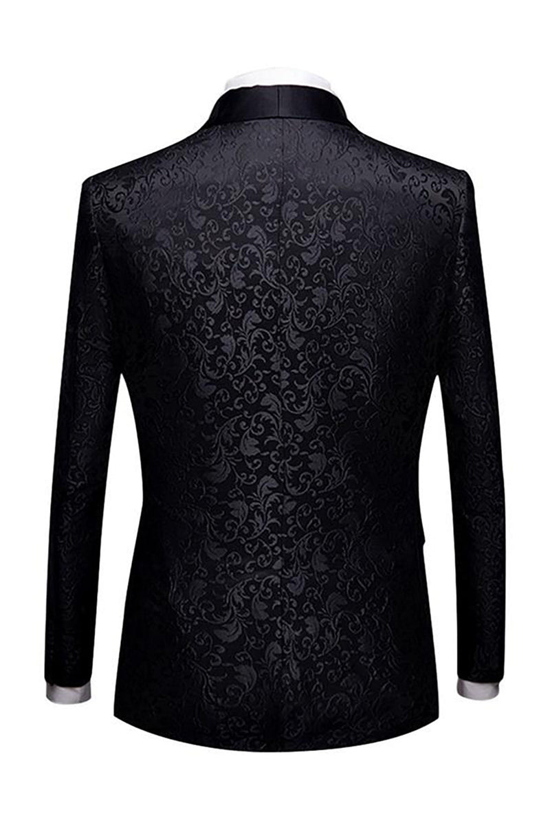 Load image into Gallery viewer, Black Jacquard Shawl Lapel Men&#39;s 2 Piece Suits