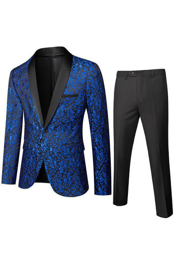 Black Jacquard Shawl Lapel Men's 2 Piece Suits