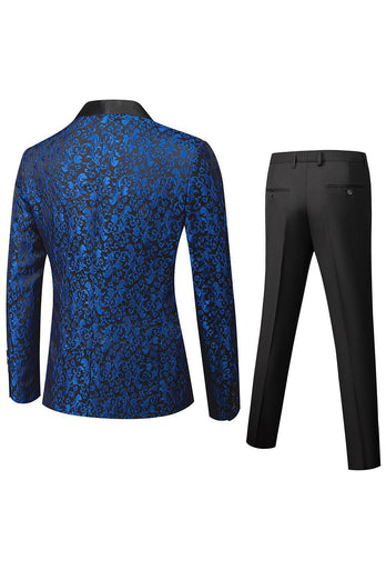 Black Jacquard Shawl Lapel Men's 2 Piece Suits