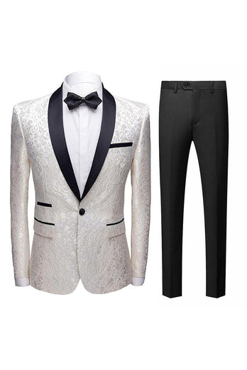 Black Jacquard Shawl Lapel Men's 2 Piece Suits