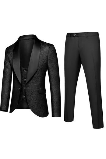 White Jacquard Men's 3 Pieces Prom Suits