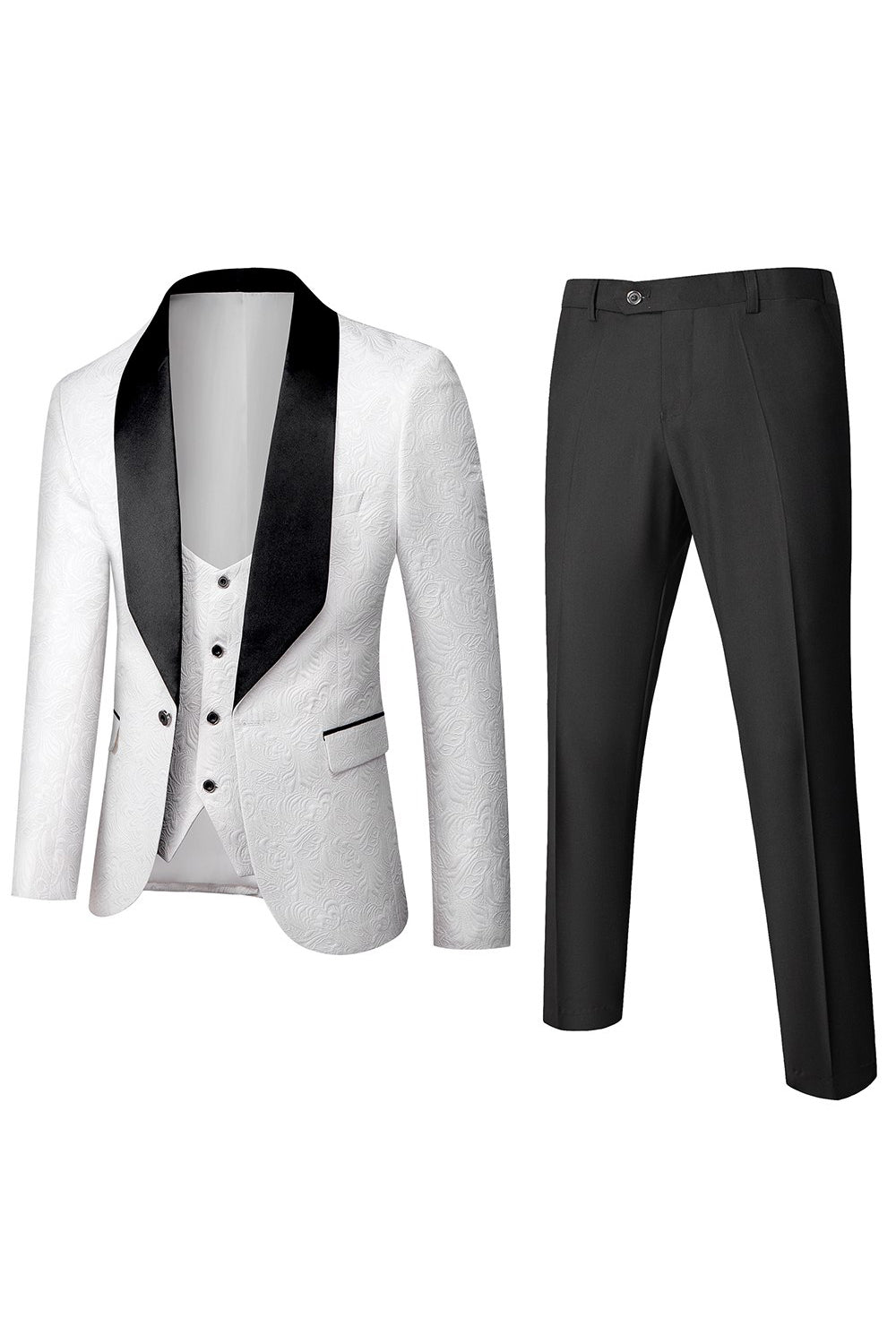 White Jacquard Men's 3 Pieces Prom Suits