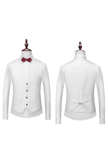 White Jacquard Men's 3 Pieces Prom Suits