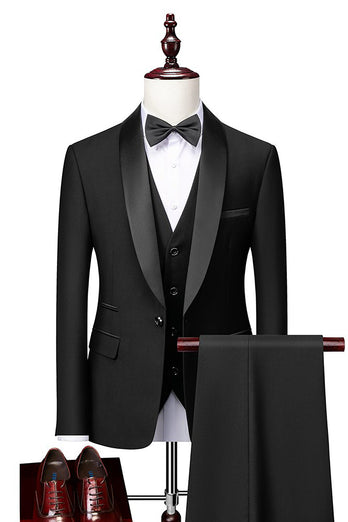 Grey Shawl Lapel Men's 3 Pieces Suits