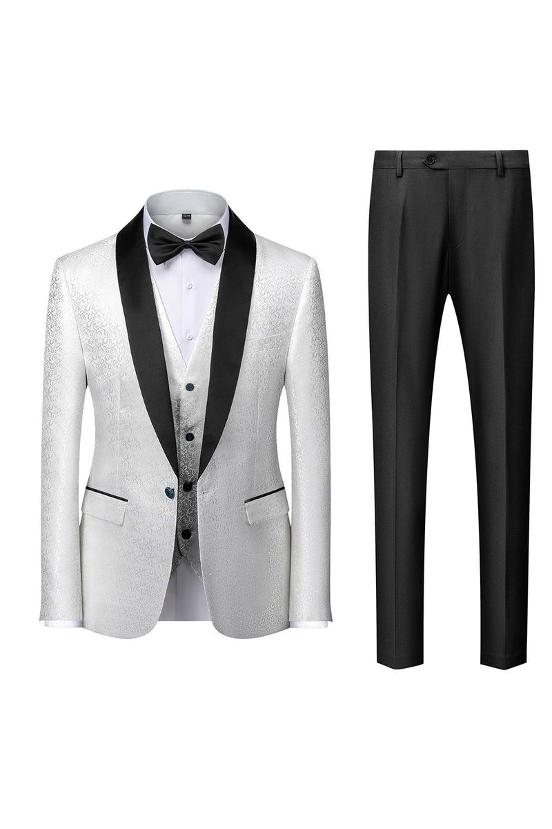 Load image into Gallery viewer, Black Shawl Lapel Jacquard 3 Pieces Men&#39;s Suits