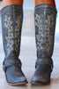 Load image into Gallery viewer, Blue Embroidered Cowgirl Boho Mid Calf Boots