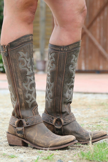 Blue Embroidered Cowgirl Boho Mid Calf Boots