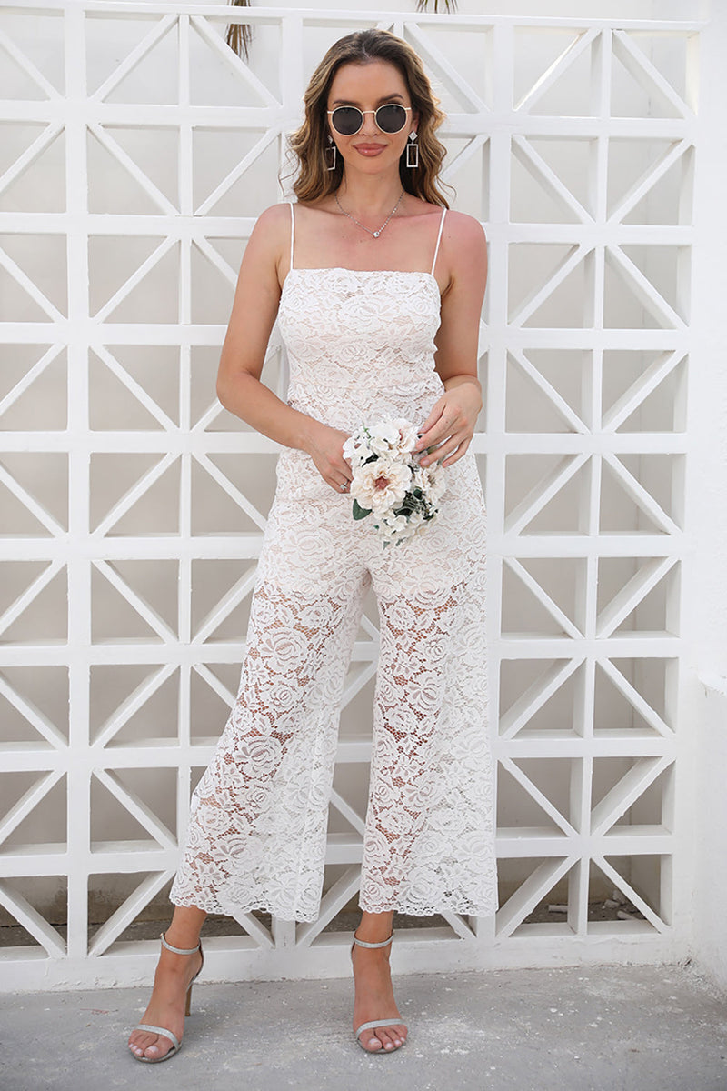 Load image into Gallery viewer, White Lace Engagement Party Jumpsuits