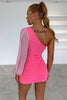 Load image into Gallery viewer, Fuchsia One Shoulder Bodycon Homecoming Dress with Sleeves