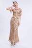 Load image into Gallery viewer, Fringes Glitter Long Flapper Dress with Short Sleeves