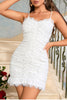 Load image into Gallery viewer, Bodycon White Spaghetti Straps Graduation Dress with Lace