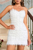 Load image into Gallery viewer, Bodycon White Spaghetti Straps Graduation Dress with Lace