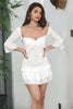 Load image into Gallery viewer, Bodycon Pleated Long Sleeves Little White Dresss