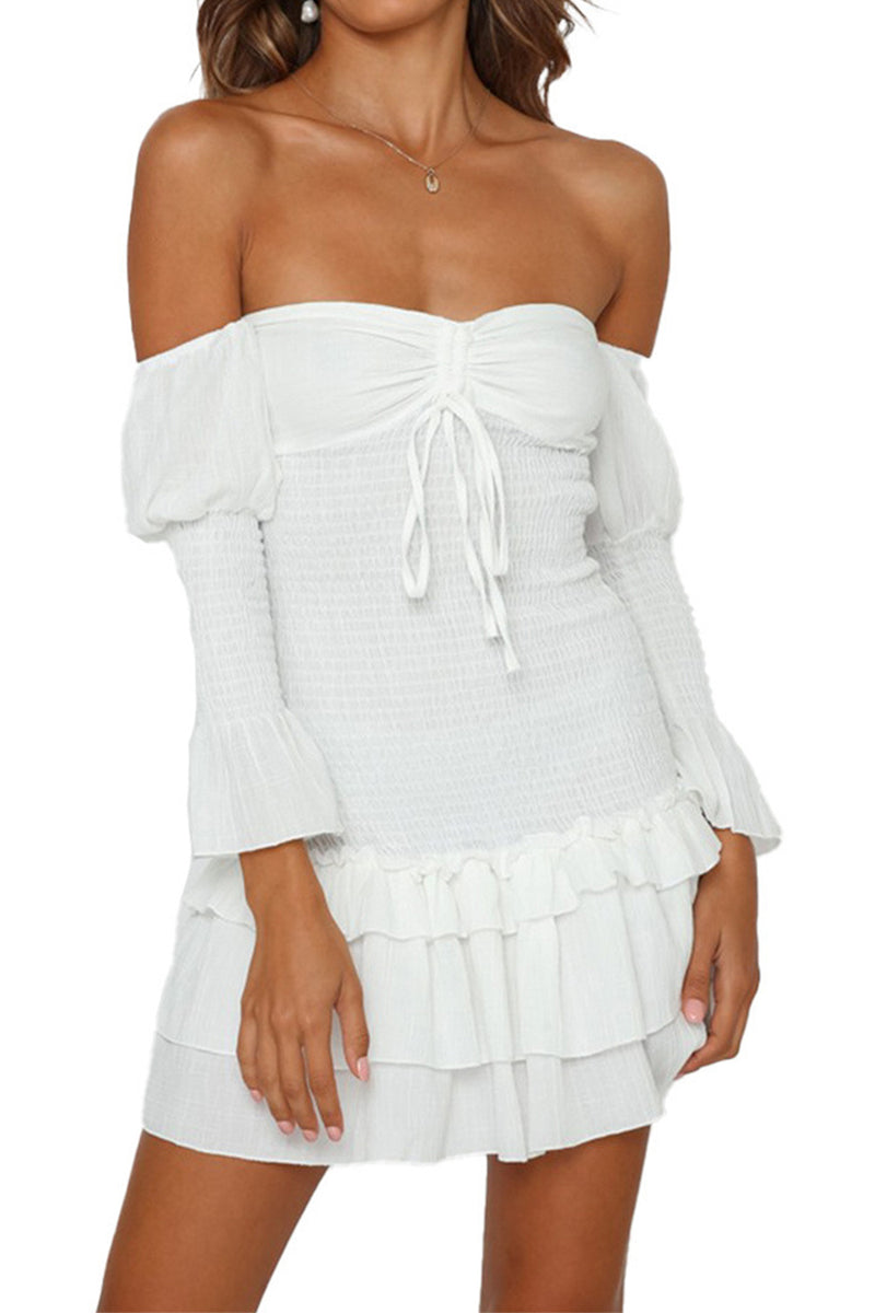 Load image into Gallery viewer, White Off The Shoulder Graduation Dress with Sleeves