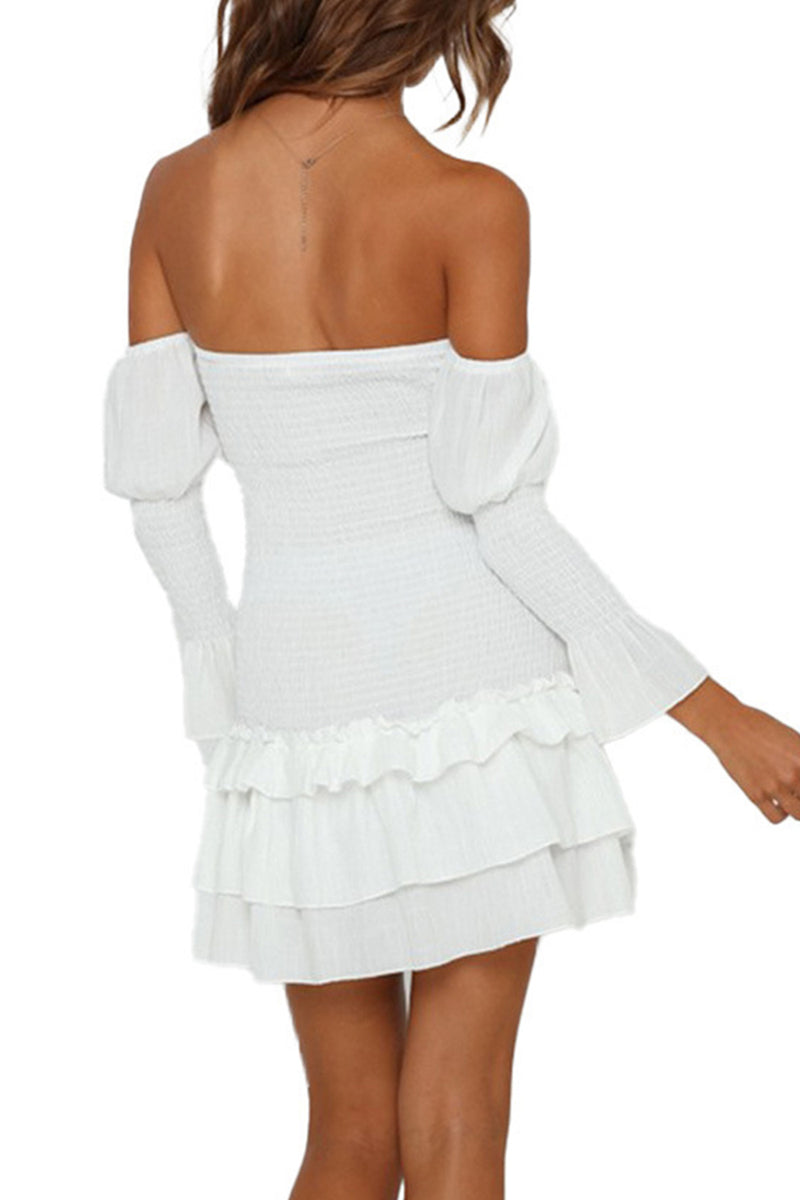 Load image into Gallery viewer, White Off The Shoulder Graduation Dress with Sleeves