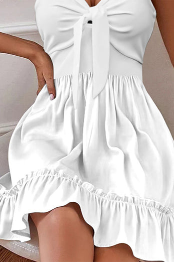 White V-Neck Graduation Dress