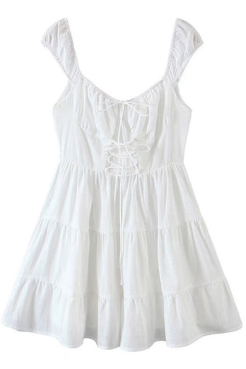 White Sleeveless Graduation Dress