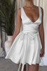 Load image into Gallery viewer, White V-Neck Sleeveless Graduation Dress with Sash