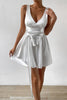 Load image into Gallery viewer, White V-Neck Sleeveless Graduation Dress with Sash