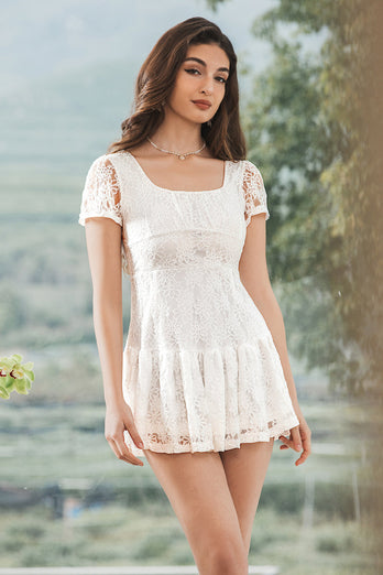 White A-Line Lace Short Graduation Dress