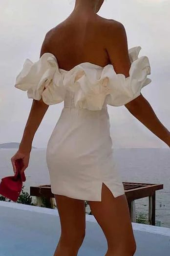 White Off the Shoulder Graduation Dress