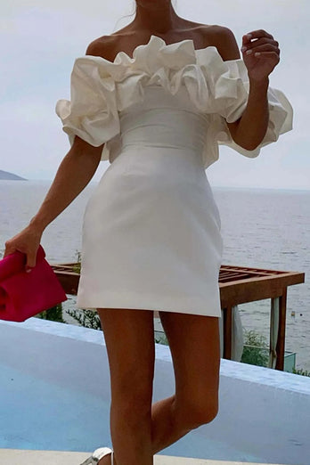 White Off the Shoulder Graduation Dress