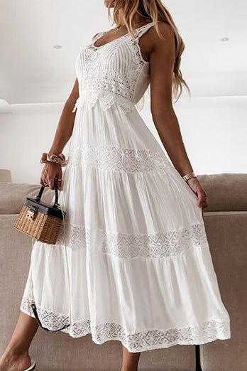 White Scoop Neck Graduation Dress with Lace