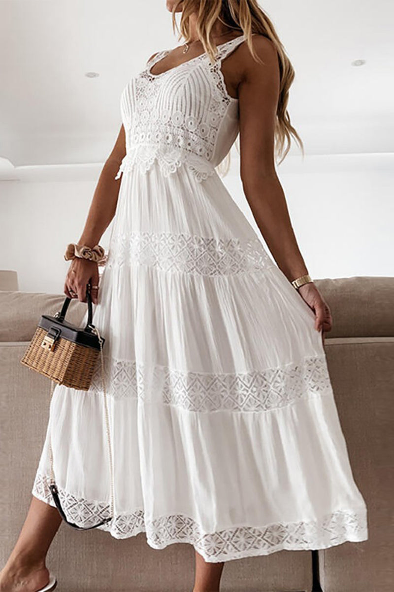 Load image into Gallery viewer, White Scoop Neck Graduation Dress with Lace