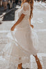 Load image into Gallery viewer, White V-Neck Short Sleeves Lace Graduation Dress