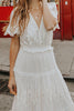 Load image into Gallery viewer, White V-Neck Short Sleeves Lace Graduation Dress