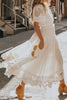 Load image into Gallery viewer, White V-Neck Short Sleeves Lace Graduation Dress